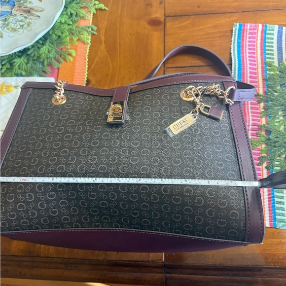 Guess Burgundy and Brown with muted Gold letters Shoulder Bag - Picture 10 of 10